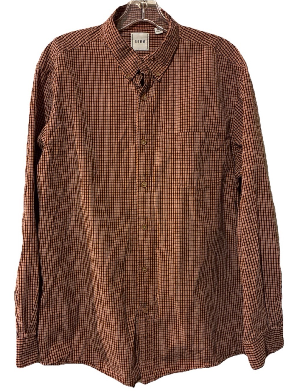 Rown Men’s Brown Check Button-Down Shirt Sz XL